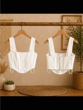 White Fox Boutique White Satin Corset Crop Top xs